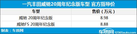 一汽丰田威驰20周年纪念版上市 售8.88万起