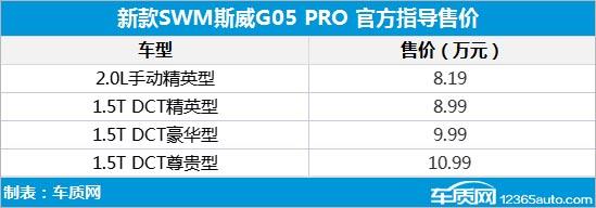 售价8.19-10.99万 2022款斯威G05 PRO上市