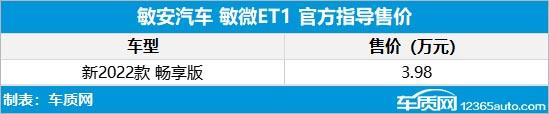 全新纯电微型车敏微ET1上市 售3.98万