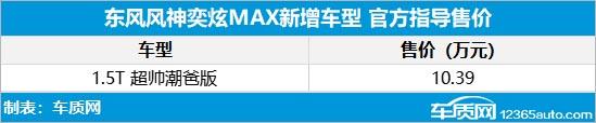 10.39万 东风风神奕炫MAX新增超帅潮爸版